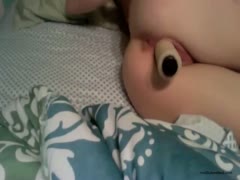 Wild and naughty white white bitch masturbating on web camera with a large toy